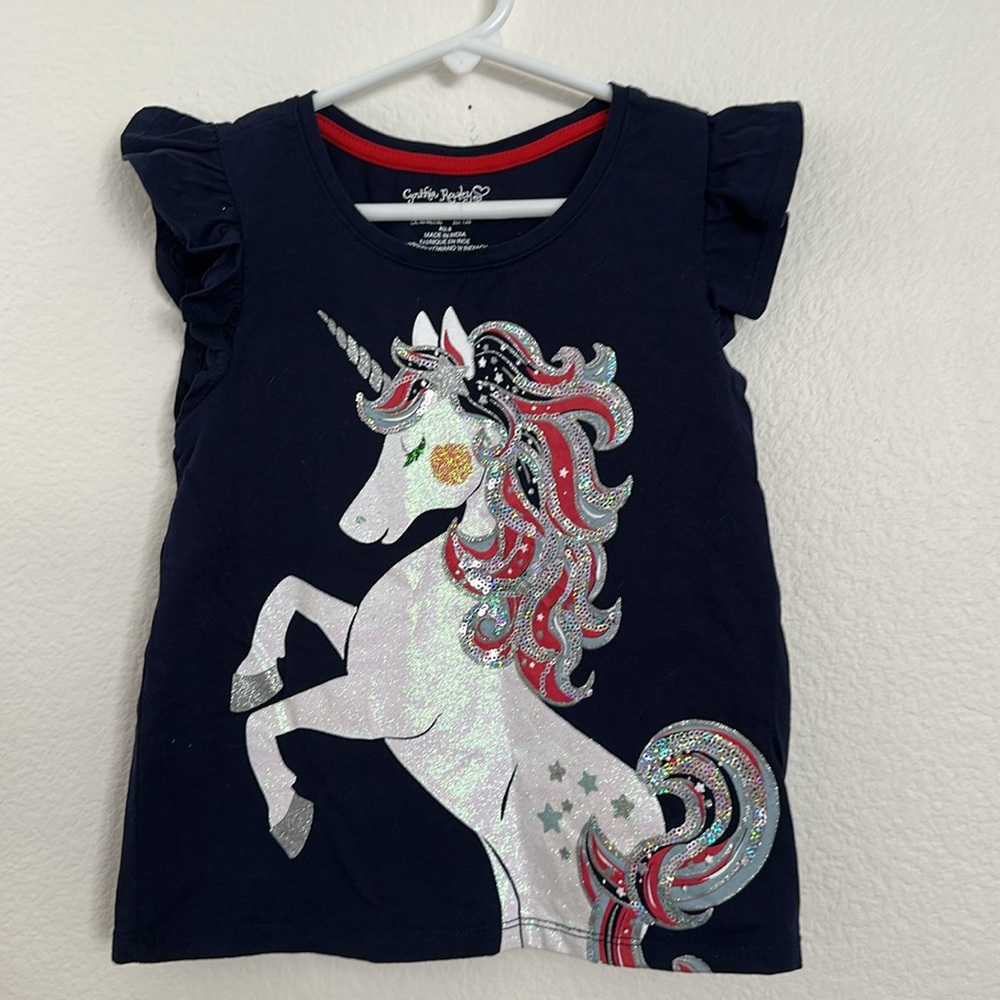 Cynthia Rowley Girls Unicorn Blue/Red Skirt/Top Set Size: 7/8 - Picture 4 of 5
